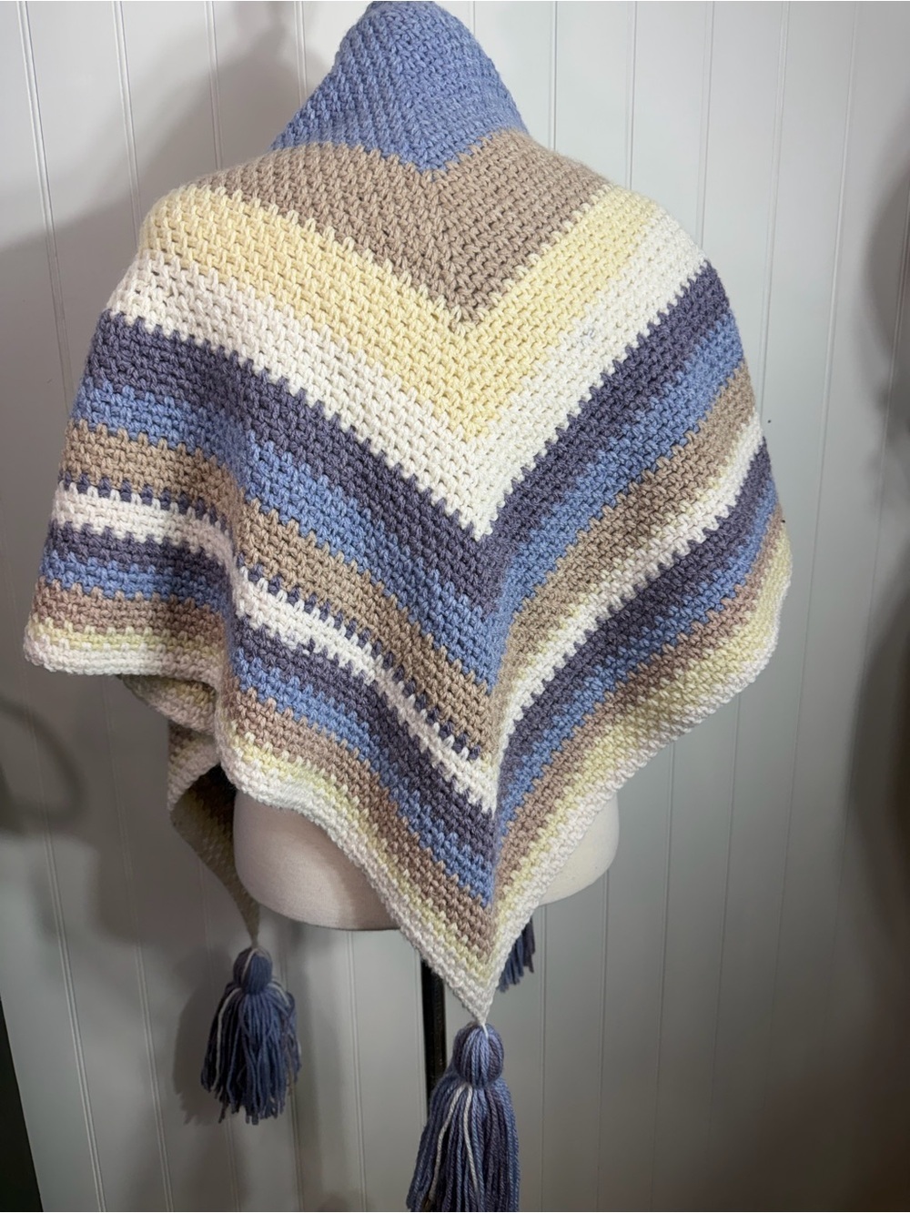 Handmade Crochet Triangle Shawl Wrap Scarf with Tassels